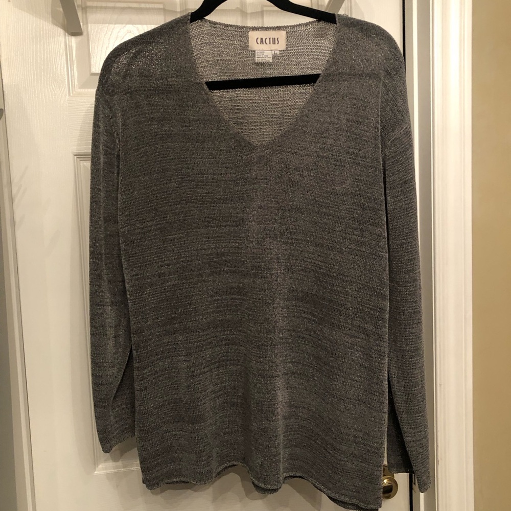 Cactus Silver/Gray V-Neck Sweater Size Large